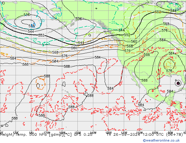 Z500/Rain (+SLP)/Z850 GFS 0.25 чт 26.09.2024 12 UTC