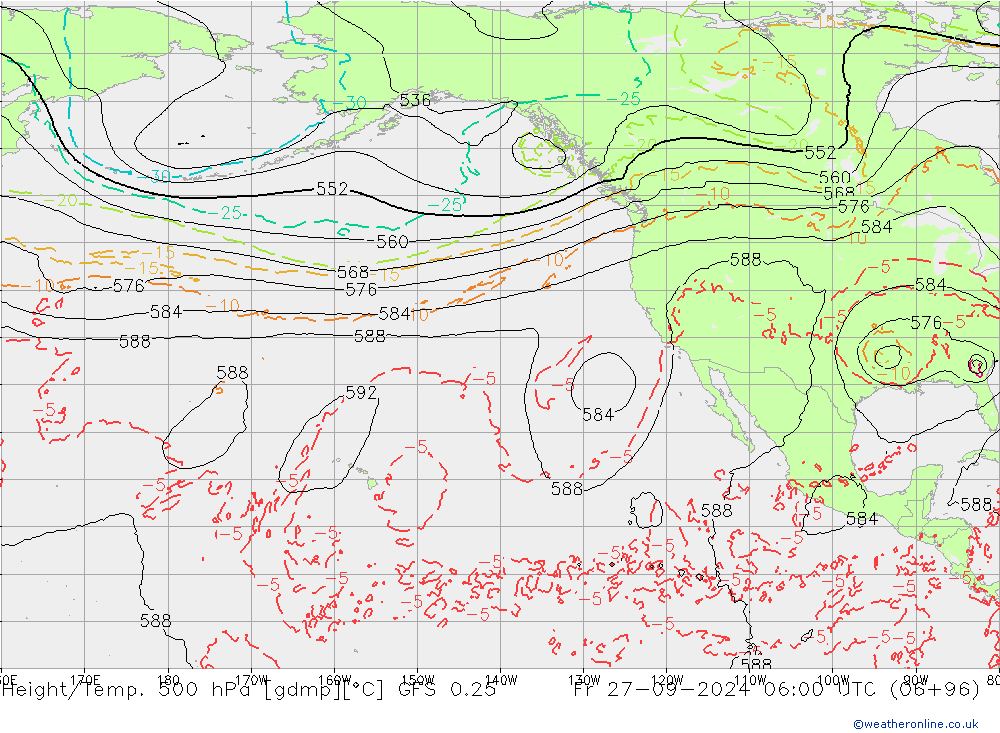 Z500/Rain (+SLP)/Z850 GFS 0.25 Fr 27.09.2024 06 UTC