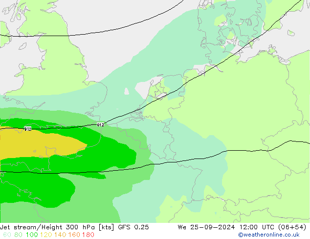 Jet stream/Height 300 hPa GFS 0.25 We 25.09.2024 12 UTC