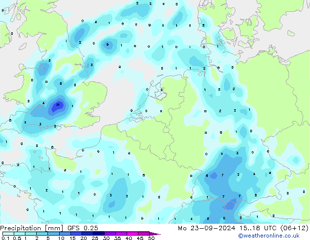 Precipitazione GFS 0.25 lun 23.09.2024 18 UTC