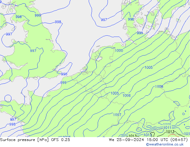 Surface pressure GFS 0.25 We 25.09.2024 15 UTC