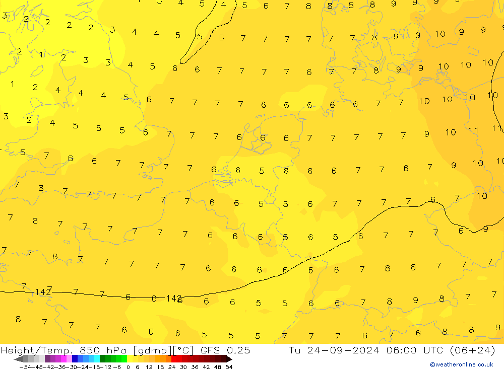 Z500/Rain (+SLP)/Z850 GFS 0.25 Tu 24.09.2024 06 UTC