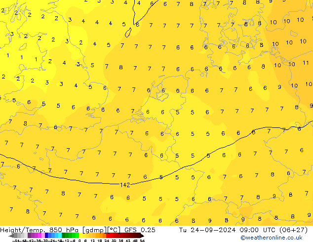 Z500/Yağmur (+YB)/Z850 GFS 0.25 Sa 24.09.2024 09 UTC