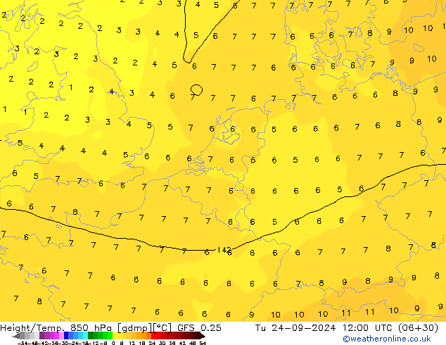 Z500/Rain (+SLP)/Z850 GFS 0.25 Tu 24.09.2024 12 UTC