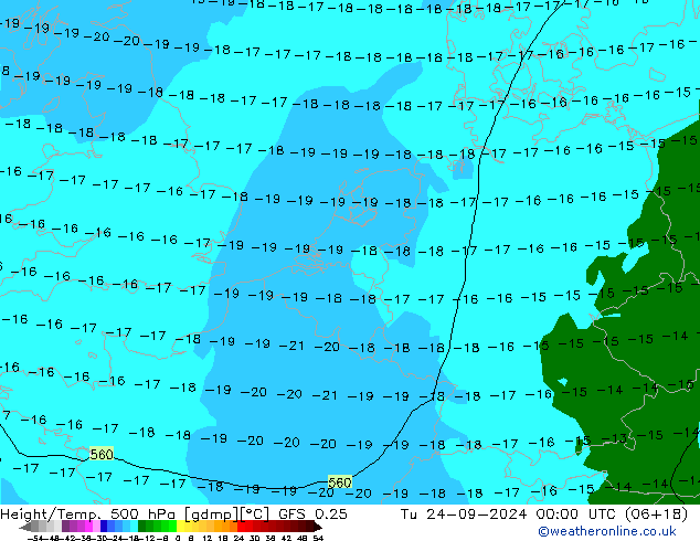 Z500/Rain (+SLP)/Z850 GFS 0.25 wto. 24.09.2024 00 UTC