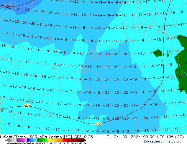 Z500/Rain (+SLP)/Z850 GFS 0.25 вт 24.09.2024 09 UTC