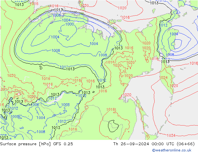 Pressione al suolo GFS 0.25 gio 26.09.2024 00 UTC