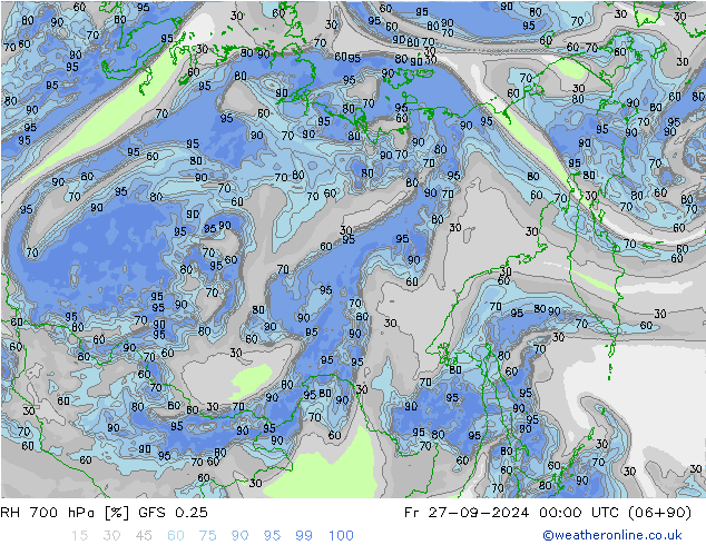 RH 700 hPa GFS 0.25 Fr 27.09.2024 00 UTC