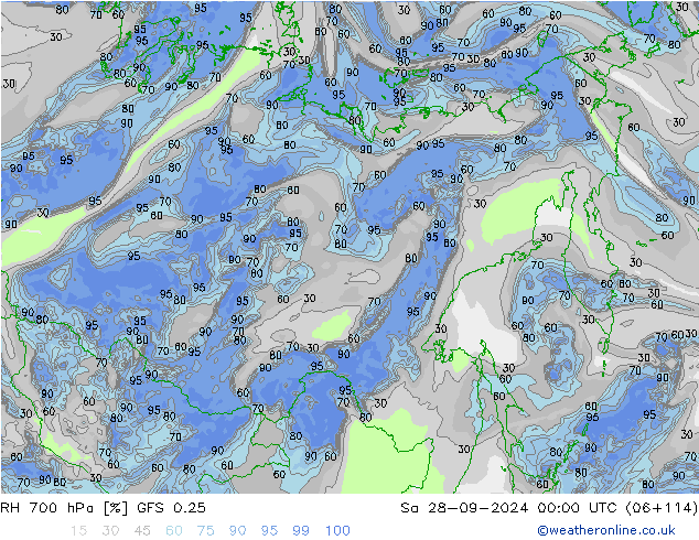 RV 700 hPa GFS 0.25 za 28.09.2024 00 UTC