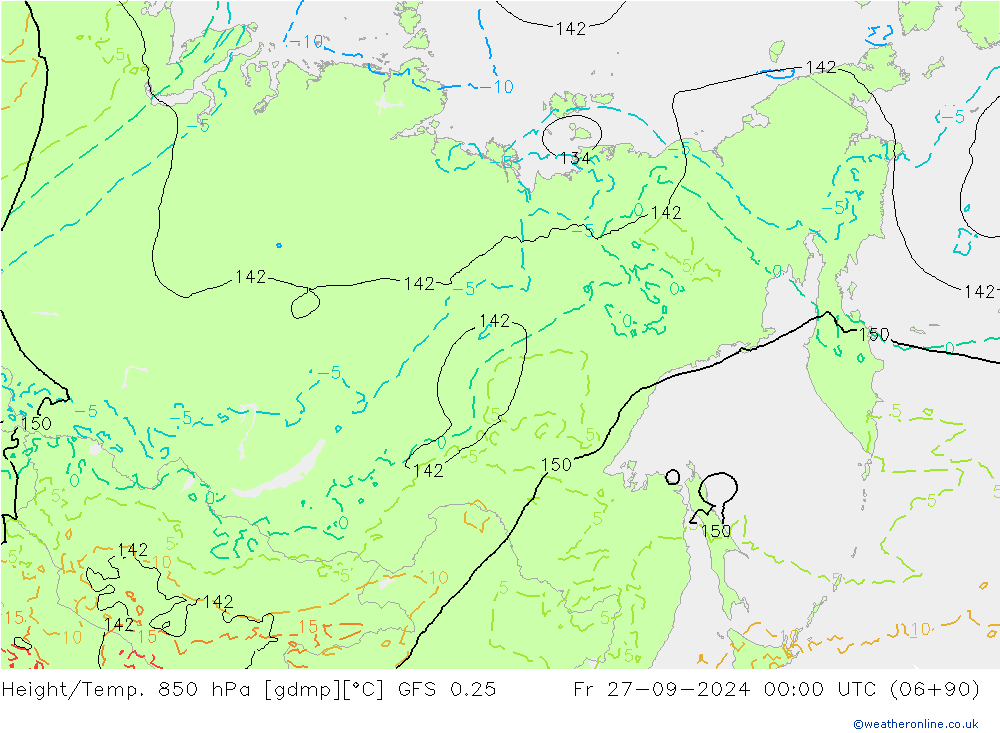 Z500/Rain (+SLP)/Z850 GFS 0.25  27.09.2024 00 UTC