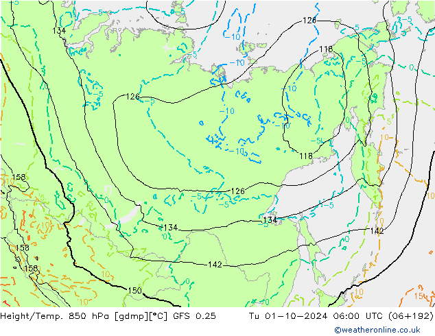 Z500/Rain (+SLP)/Z850 GFS 0.25 Tu 01.10.2024 06 UTC