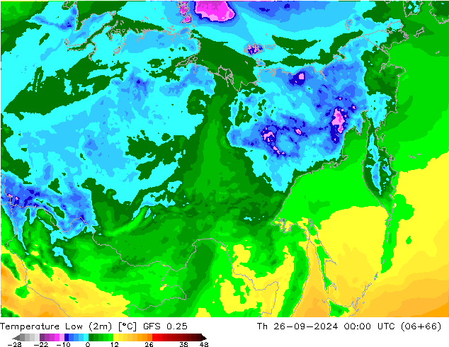 température 2m min GFS 0.25 jeu 26.09.2024 00 UTC