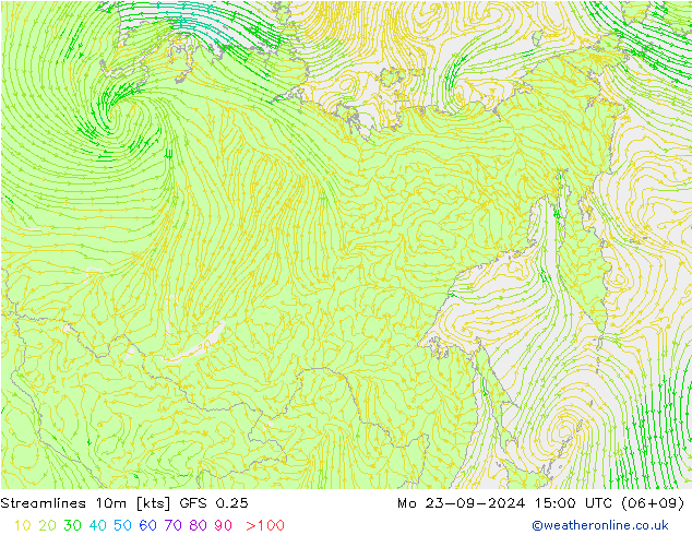 ветер 10m GFS 0.25 пн 23.09.2024 15 UTC