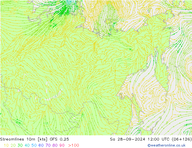 Streamlines 10m GFS 0.25 So 28.09.2024 12 UTC