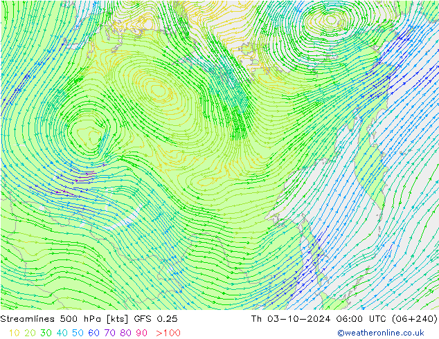 ветер 500 гПа GFS 0.25 чт 03.10.2024 06 UTC