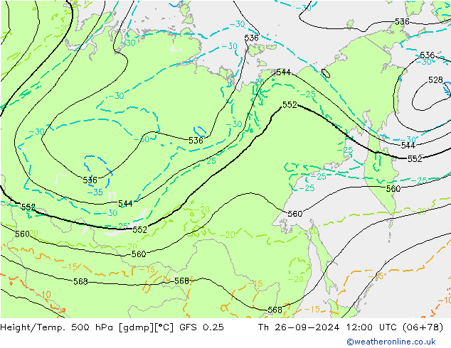 Height/Temp. 500 hPa GFS 0.25 gio 26.09.2024 12 UTC