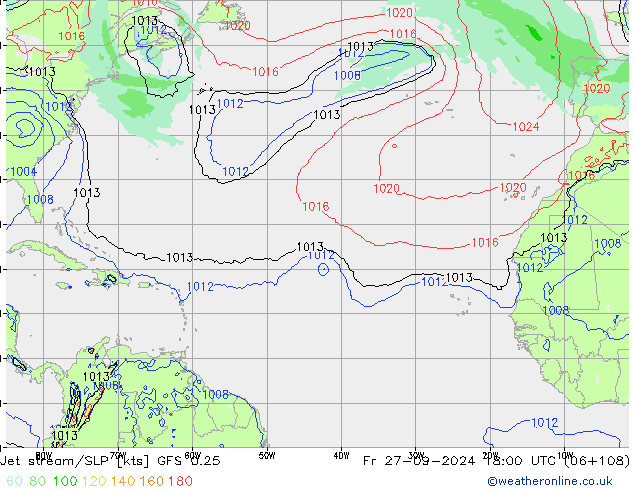 Jet Akımları/SLP GFS 0.25 Cu 27.09.2024 18 UTC