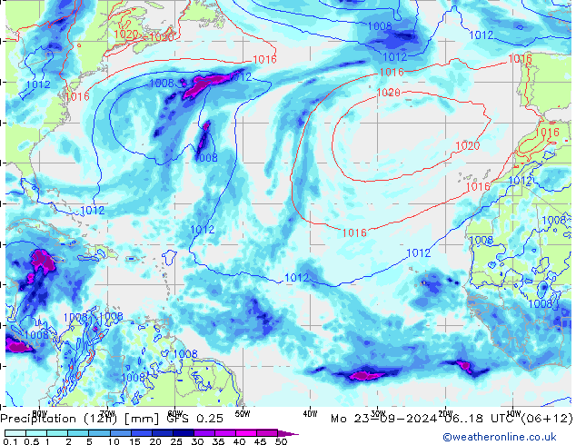 Precipitazione (12h) GFS 0.25 lun 23.09.2024 18 UTC