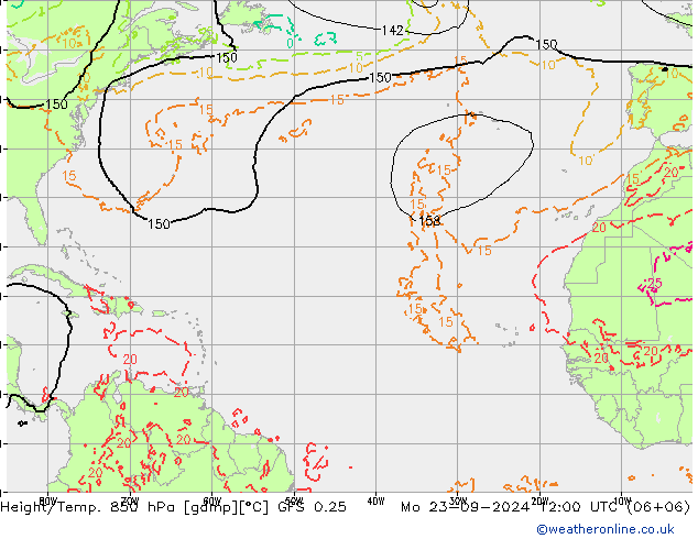 Z500/Yağmur (+YB)/Z850 GFS 0.25 Pzt 23.09.2024 12 UTC