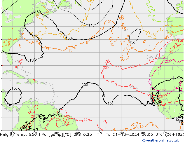 Z500/Rain (+SLP)/Z850 GFS 0.25 Tu 01.10.2024 06 UTC