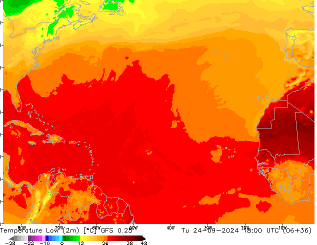 température 2m min GFS 0.25 mar 24.09.2024 18 UTC