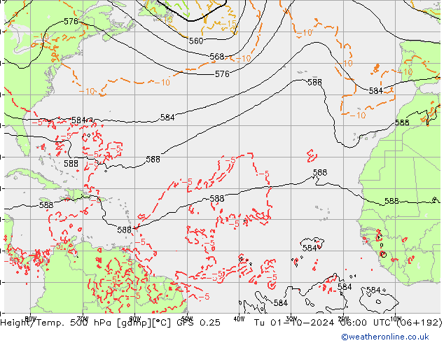 Z500/Rain (+SLP)/Z850 GFS 0.25 Tu 01.10.2024 06 UTC