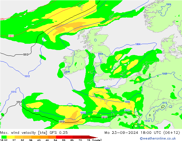 Max. wind velocity GFS 0.25  23.09.2024 18 UTC