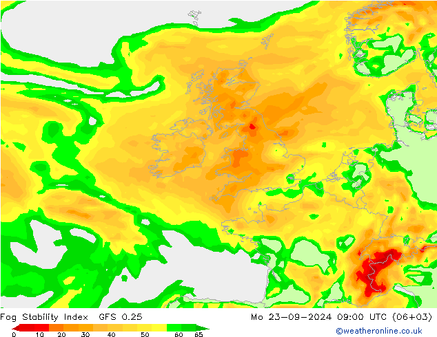 Fog Stability Index GFS 0.25 ma 23.09.2024 09 UTC