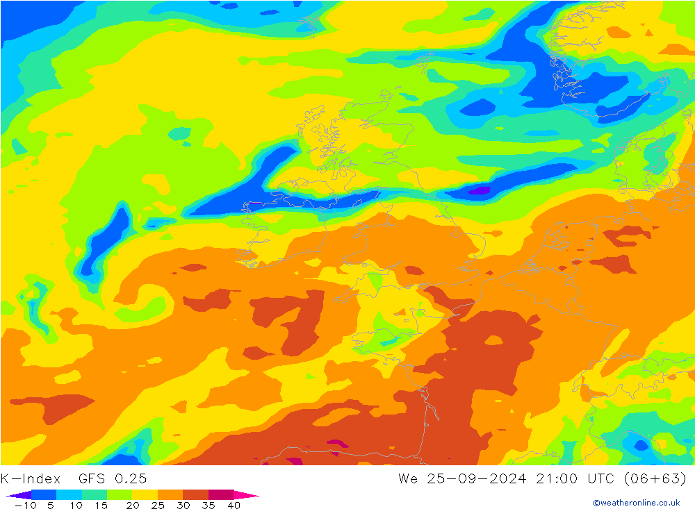 K-İndeksi GFS 0.25 Çar 25.09.2024 21 UTC