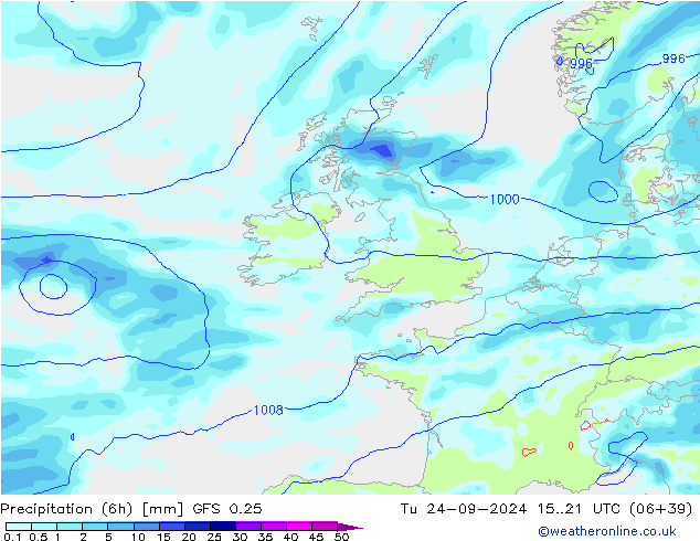 Z500/Rain (+SLP)/Z850 GFS 0.25 wto. 24.09.2024 21 UTC