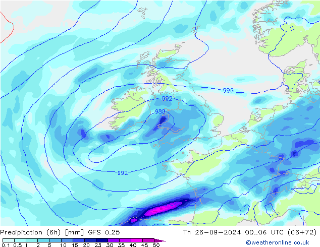 Z500/Rain (+SLP)/Z850 GFS 0.25 Th 26.09.2024 06 UTC