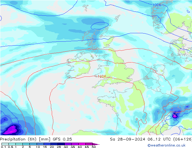 Z500/Regen(+SLP)/Z850 GFS 0.25 za 28.09.2024 12 UTC