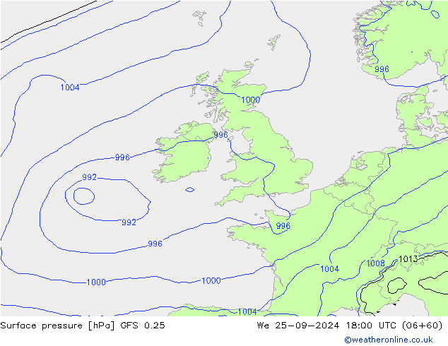 Surface pressure GFS 0.25 We 25.09.2024 18 UTC