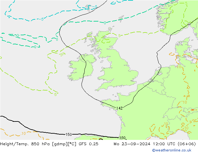 Height/Temp. 850 hPa GFS 0.25 Seg 23.09.2024 12 UTC