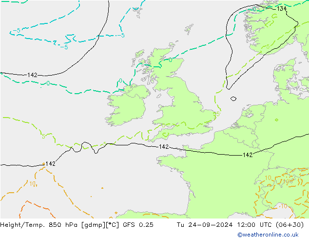 Z500/Rain (+SLP)/Z850 GFS 0.25 Tu 24.09.2024 12 UTC