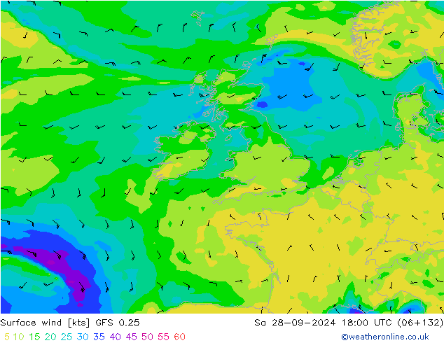 Surface wind GFS 0.25 Sa 28.09.2024 18 UTC