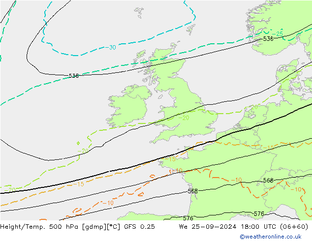 Z500/Rain (+SLP)/Z850 GFS 0.25 We 25.09.2024 18 UTC