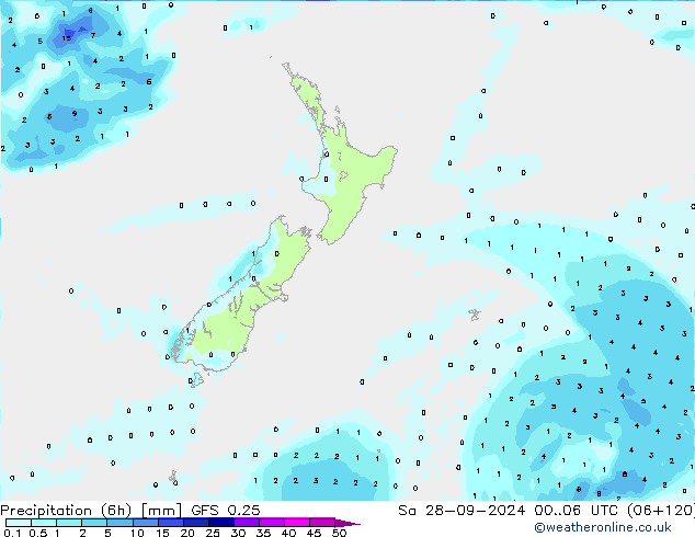 Precipitação (6h) GFS 0.25 Sáb 28.09.2024 06 UTC