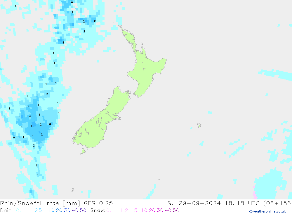 Rain/Snowfall rate GFS 0.25 nie. 29.09.2024 18 UTC