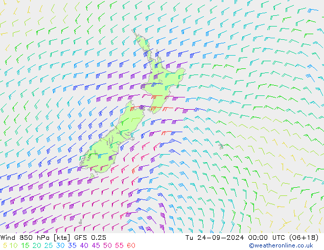 Viento 850 hPa GFS 0.25 mar 24.09.2024 00 UTC