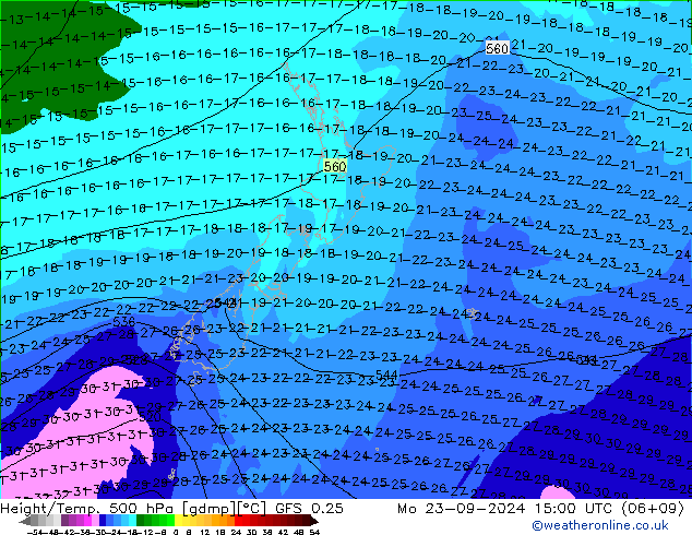 Z500/Rain (+SLP)/Z850 GFS 0.25 Po 23.09.2024 15 UTC