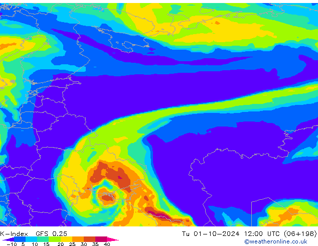 K-Index GFS 0.25  01.10.2024 12 UTC