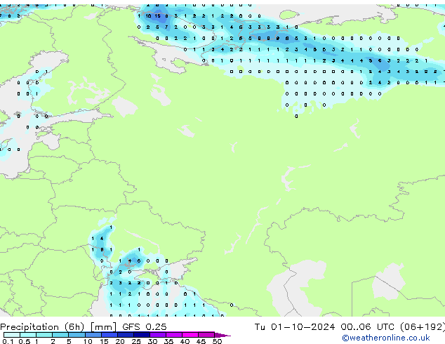 Z500/Yağmur (+YB)/Z850 GFS 0.25 Sa 01.10.2024 06 UTC