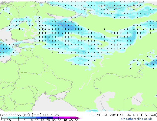 Z500/Rain (+SLP)/Z850 GFS 0.25 Tu 08.10.2024 06 UTC