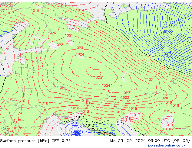 приземное давление GFS 0.25 пн 23.09.2024 09 UTC