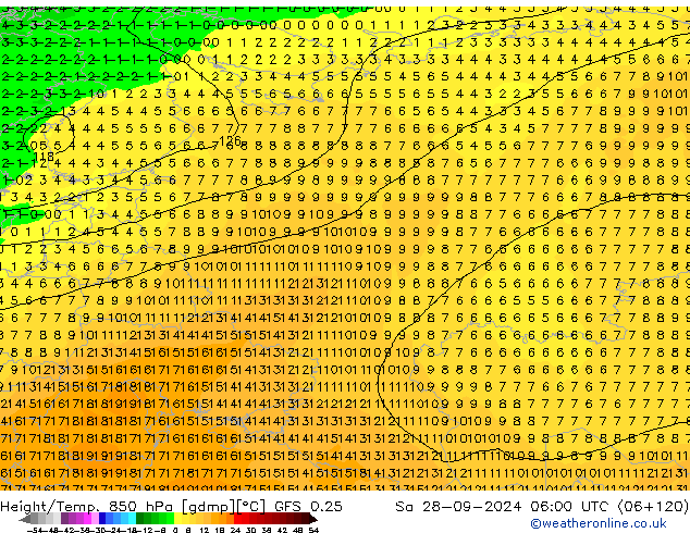 Z500/Rain (+SLP)/Z850 GFS 0.25 Sa 28.09.2024 06 UTC