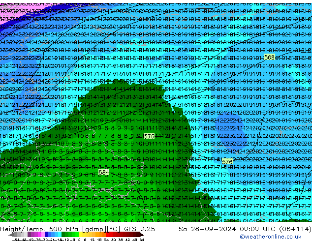 Height/Temp. 500 hPa GFS 0.25 So 28.09.2024 00 UTC