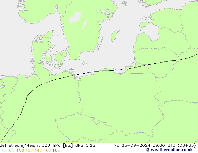 Prąd strumieniowy GFS 0.25 pon. 23.09.2024 09 UTC