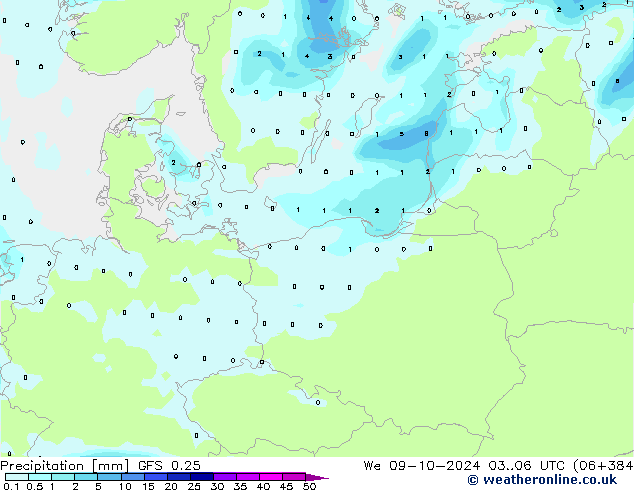 Précipitation GFS 0.25 mer 09.10.2024 06 UTC