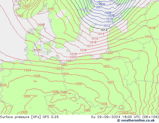 pression de l'air GFS 0.25 dim 29.09.2024 18 UTC